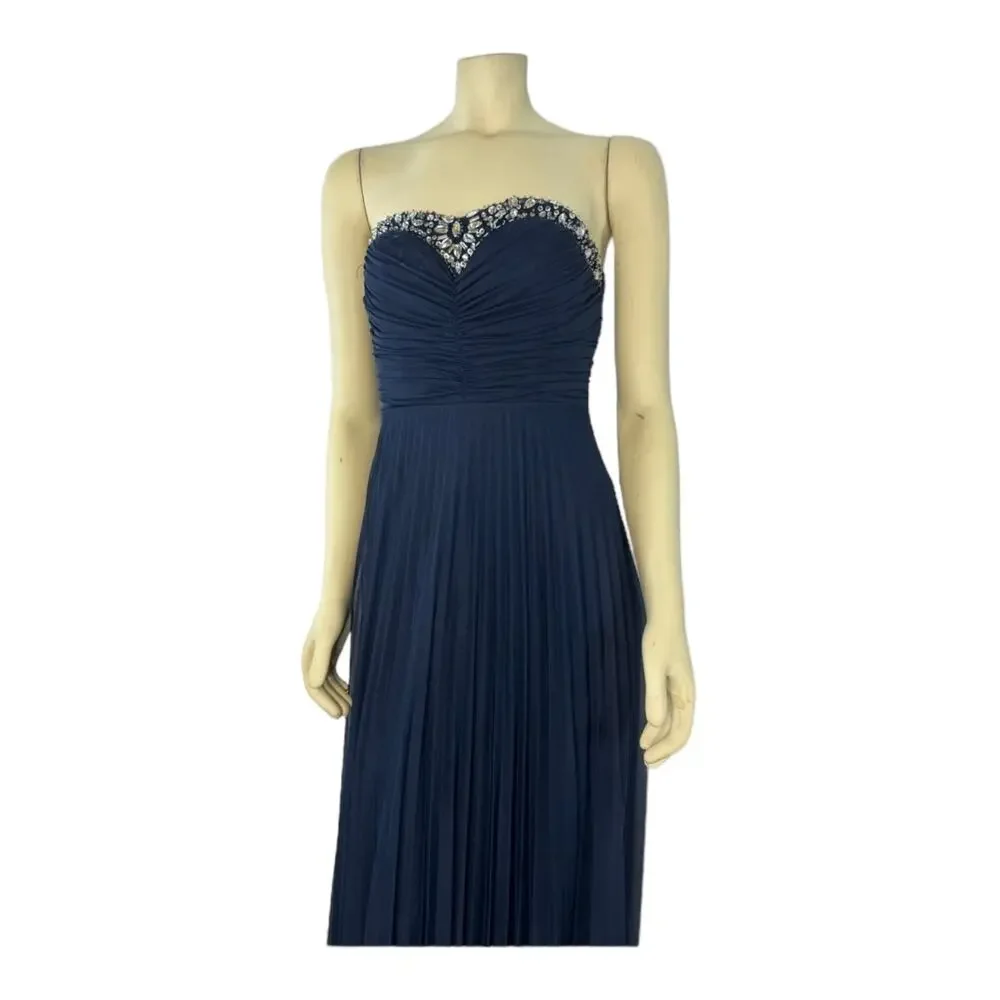 B. Darlin Navy Blue Strapless Maxi Jewel design prom dress size 3-4